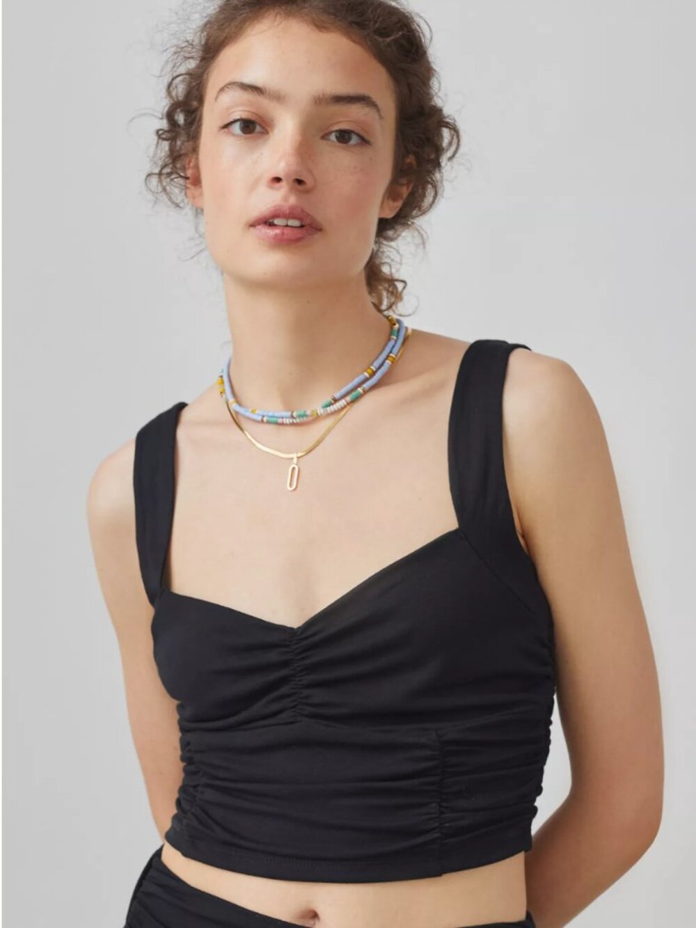 Anthropologie Maeve Black Ruched Tank Crop Top Small